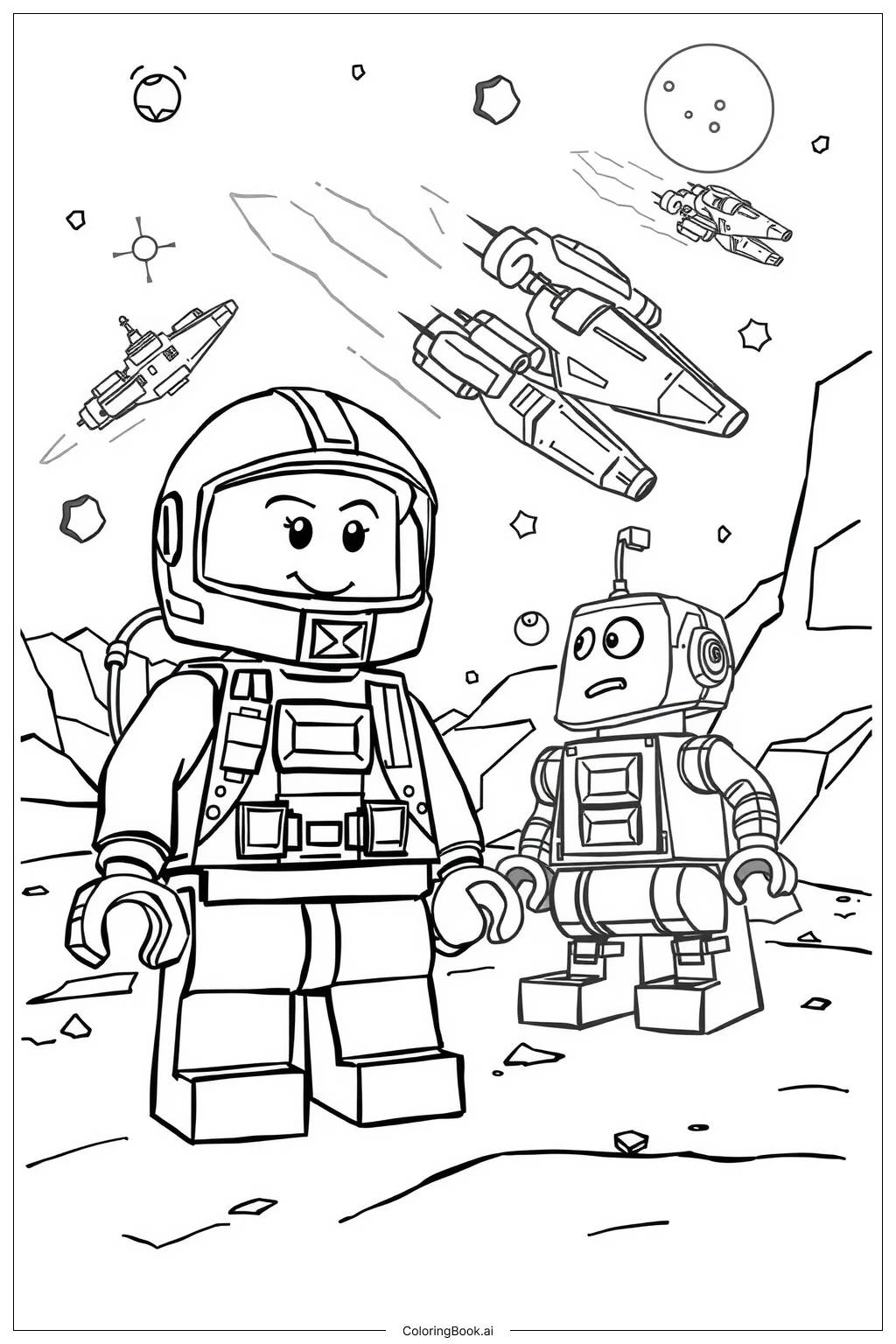 Lego Star Wars Spaceship Battle Scene Coloring Page Free PDF PNG Printable 