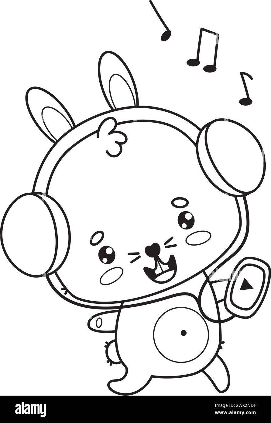 kawaii animals with headphones coloring pages