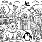 Lion Giraffes And Penguin At The Zoo Cute Coloring Picture For Download Free 