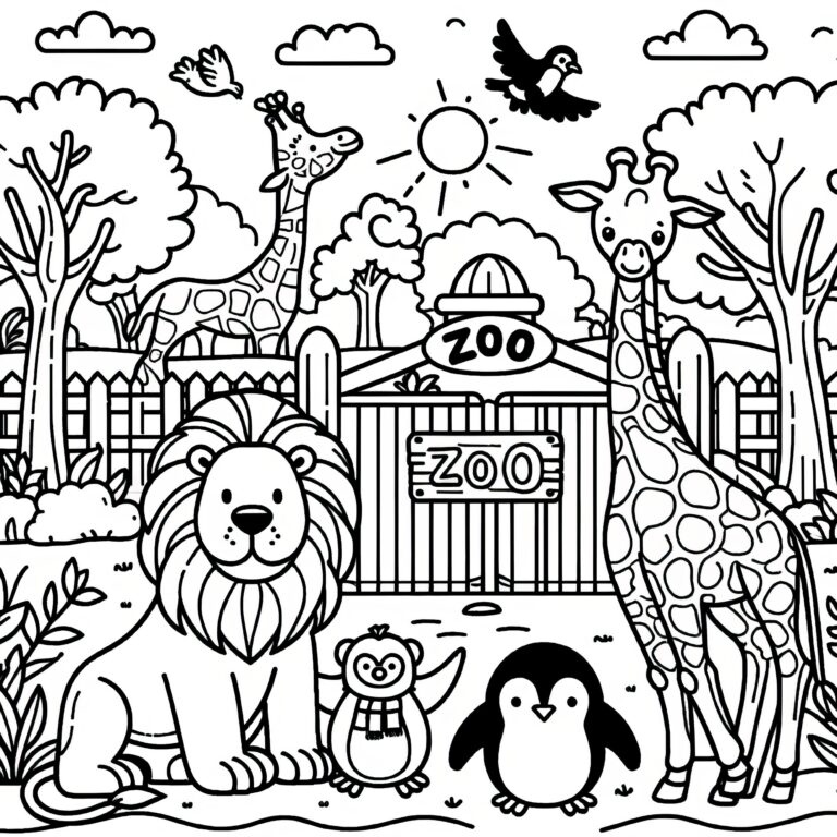 Lion Giraffes And Penguin At The Zoo Cute Coloring Picture For Download Free 