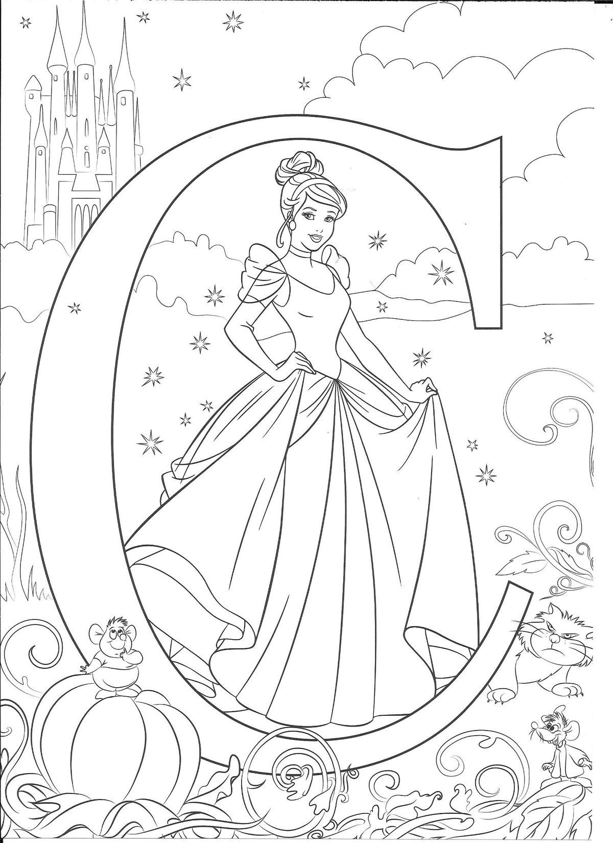 Pin By Mini On Alphabet Coloring Sheets Cinderella Coloring Pages Disney Coloring Sheets Disney Alphabet