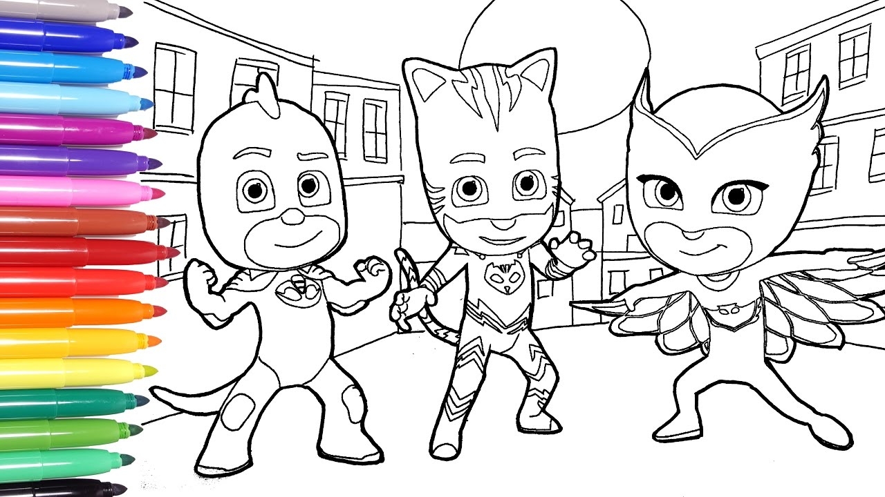 PJ MASKS Coloring Pages Coloring Catboy Owlette And Gekko Learn Colors For Kids YouTube