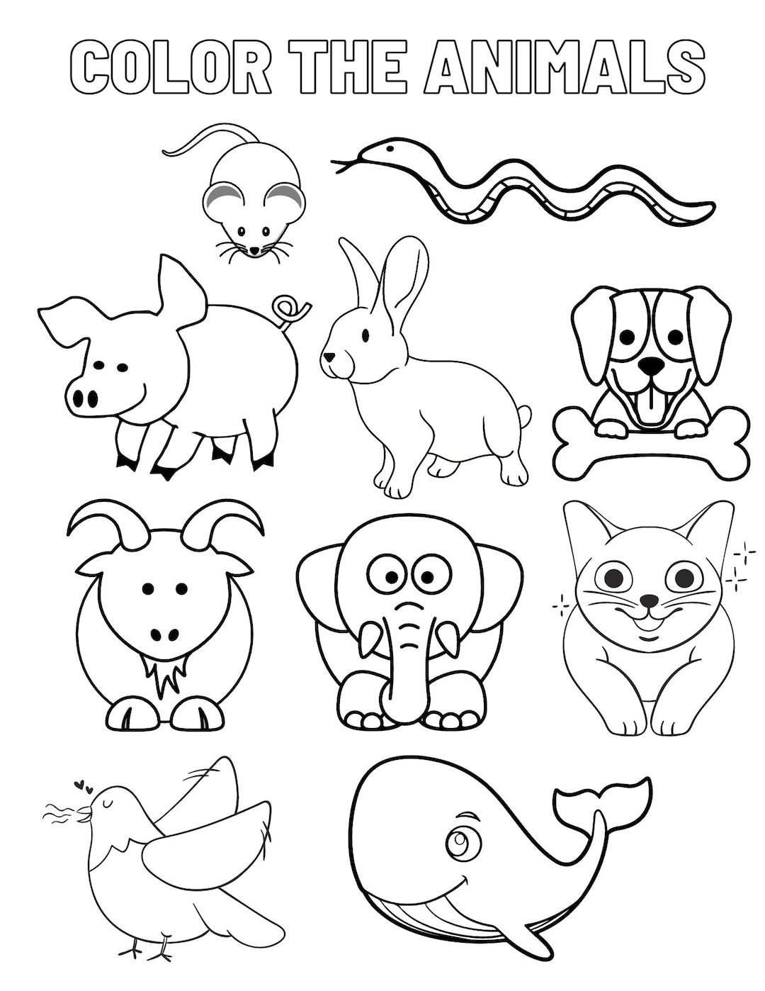 Printable Animal Coloring Sheet PDF Etsy