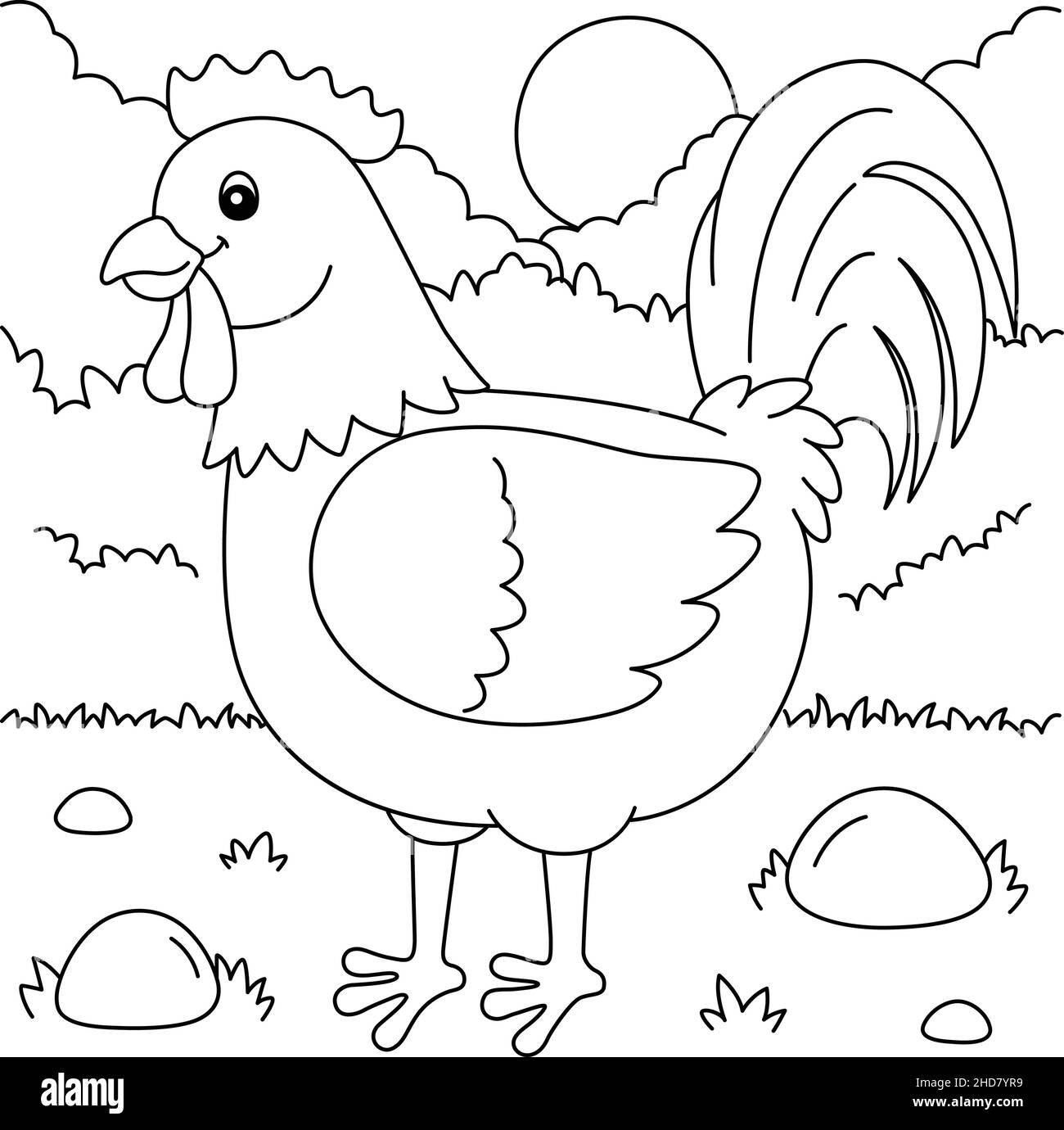 Rooster Coloring Page For Kids Stock Vector Image Art Alamy