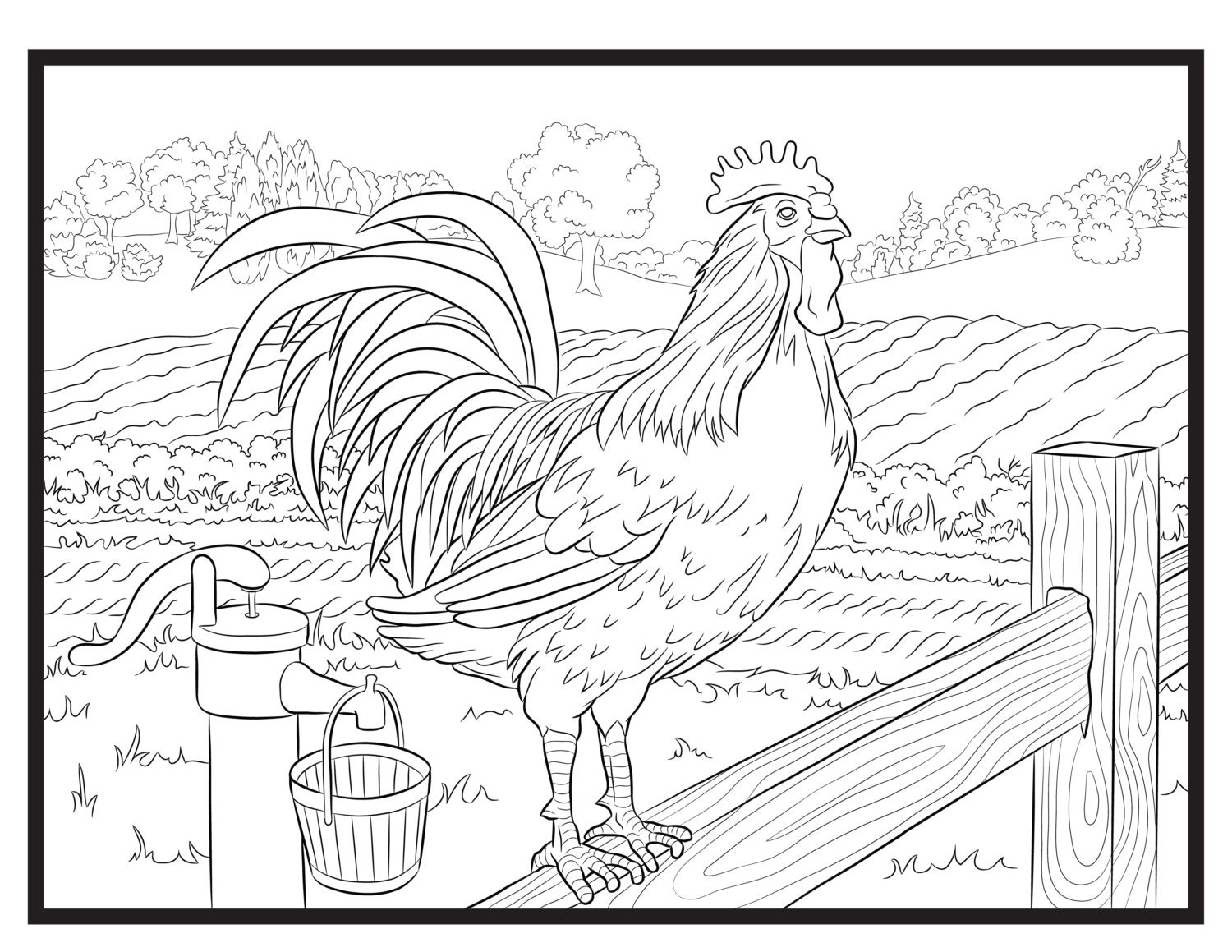 Rooster Single Coloring Page Etsy