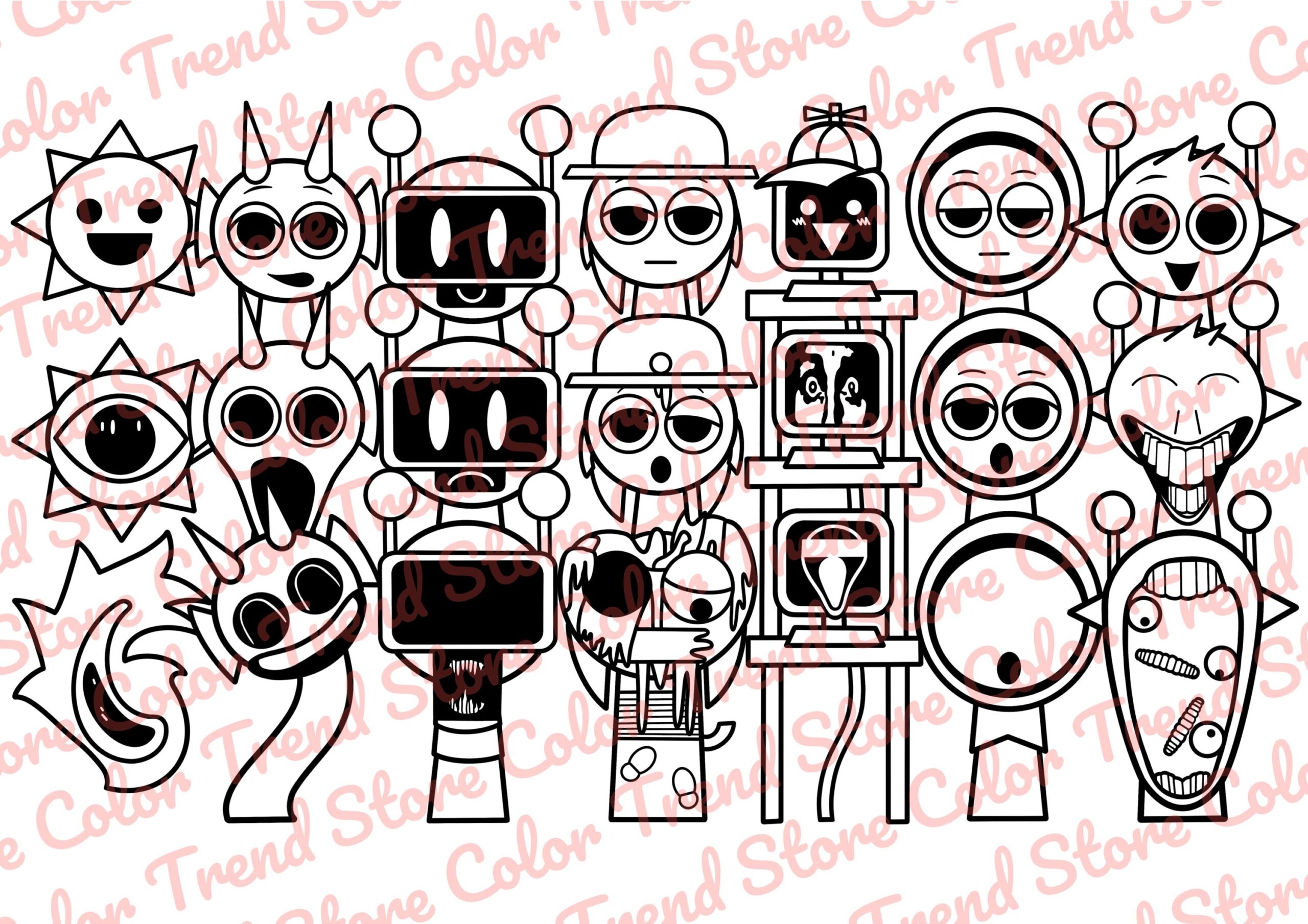 Sprunki Coloring Page A4 Printable PNG PDF Etsy