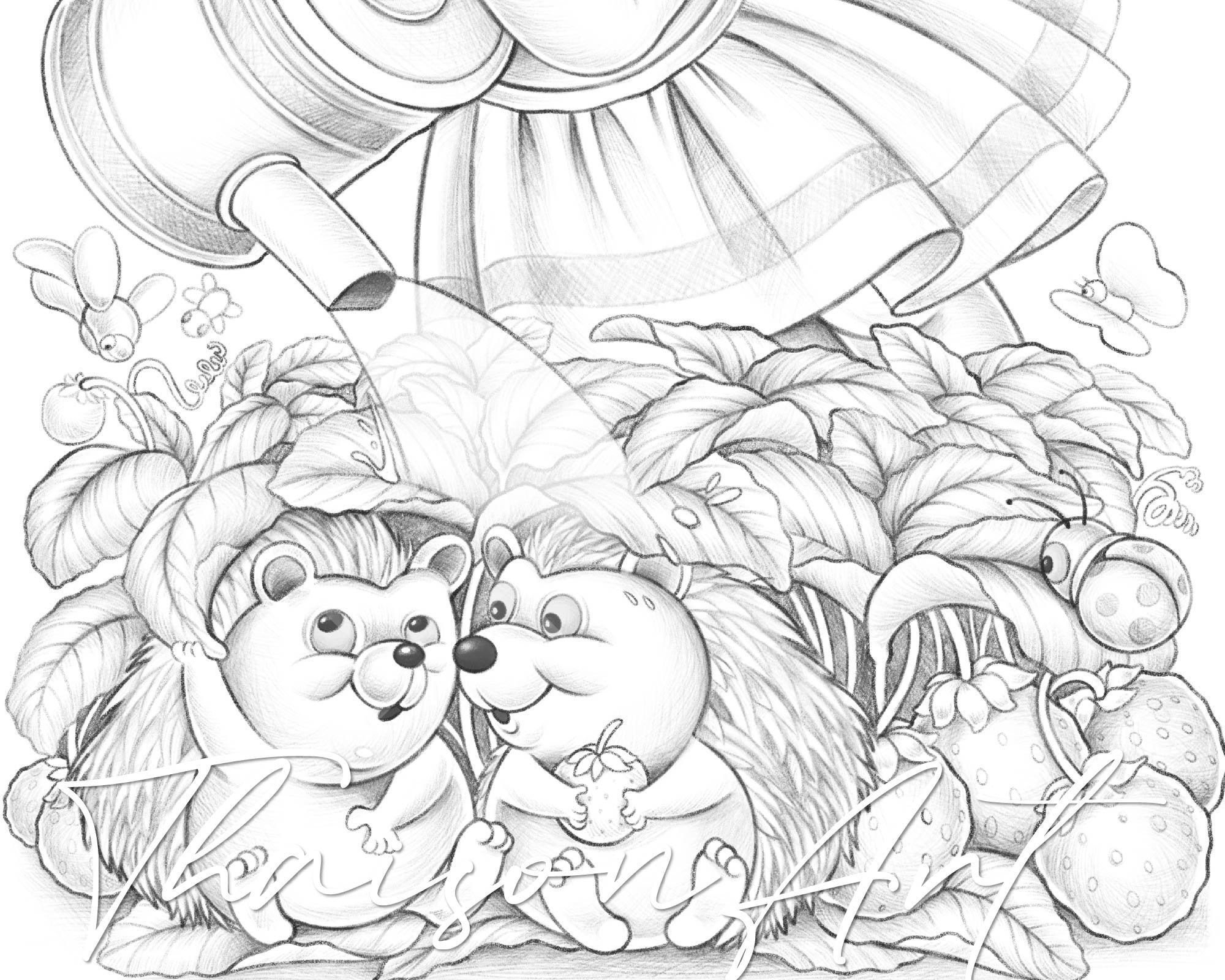 Strawberry Fun Animal Coloring Pages Cute Coloring Page For Adult Children Book Coloring Printable PDF Kids Coloring Hedgehog Girl Etsy Finland