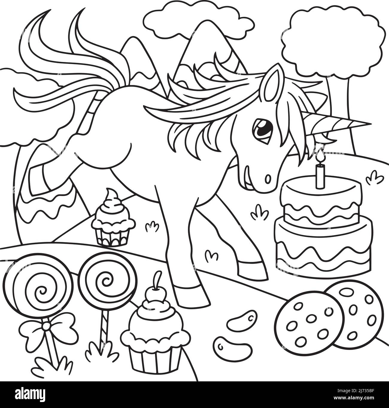 Unicorn In Candy Land Coloring Page For Kids Stock Vector Image Art Alamy